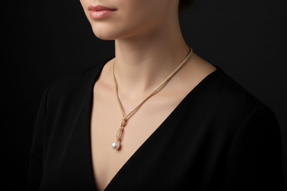 Südsee Perlen Collier mit Diamanten an Kordel in 750er Roségold Weißgold 