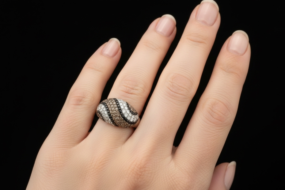 Cocktailring Ring Diamant Arbeit Weiß Braun Schwarz in 750er Weißgold 