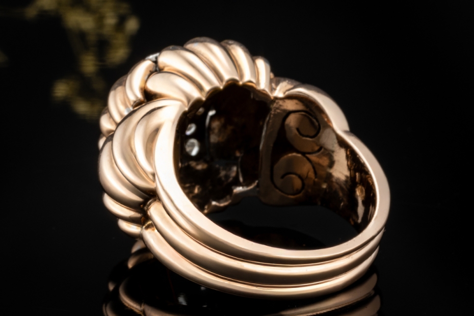 Antiker Ring im Vintage Design mit Diamanten im Altschliff in Roségold 