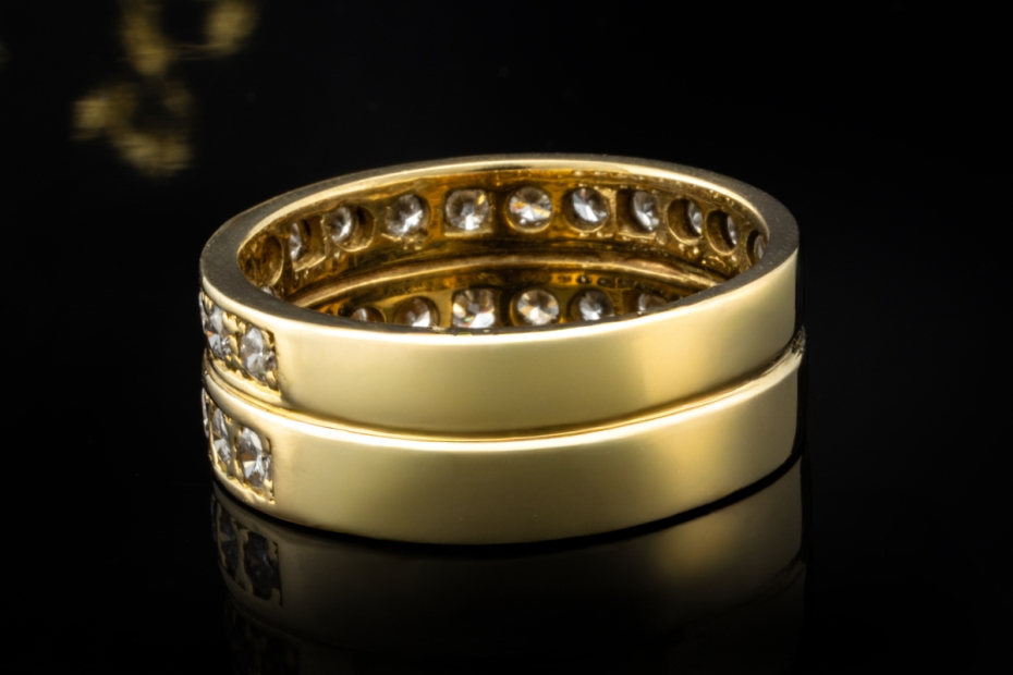 Bandring Ring mit 2 Reihen Diamanten Handarbeit in 750er Gelbgold Gr. 59 