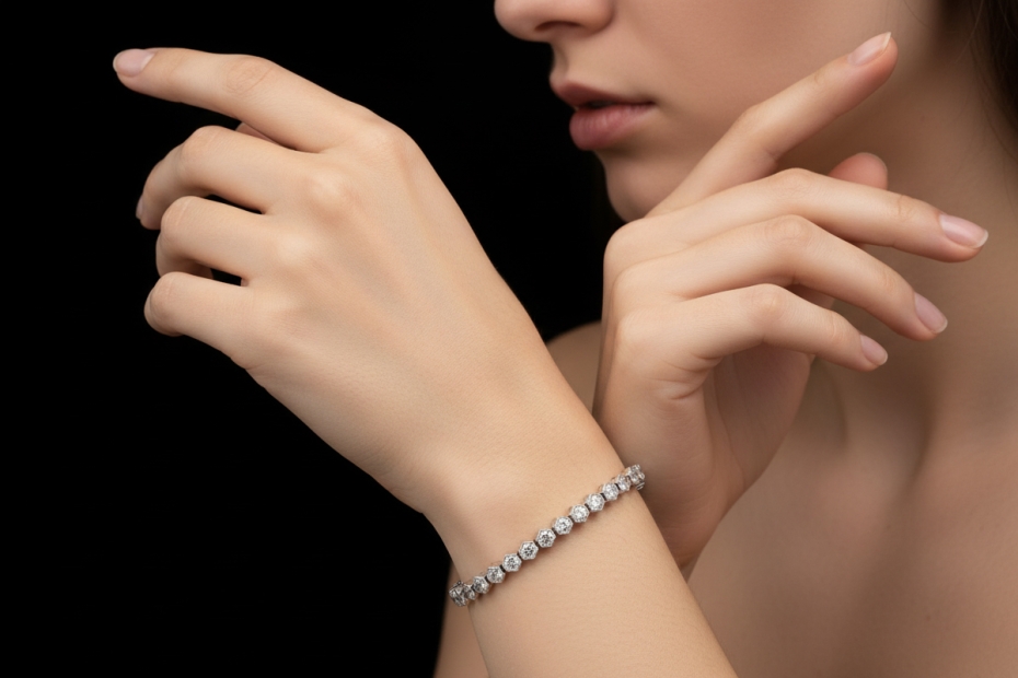 Art Déco Armband mit Diamanten im Hexagon Tennisarmband in 950er Platin 