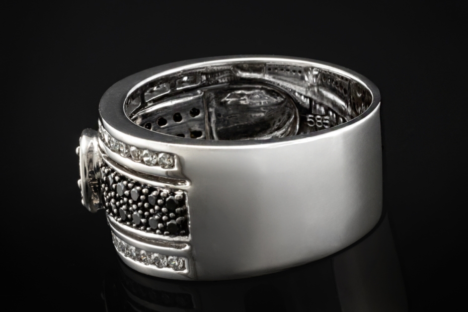 FABIANI Ring Bandring mit schwarzen und weißen Diamanten in Weißgold 585 