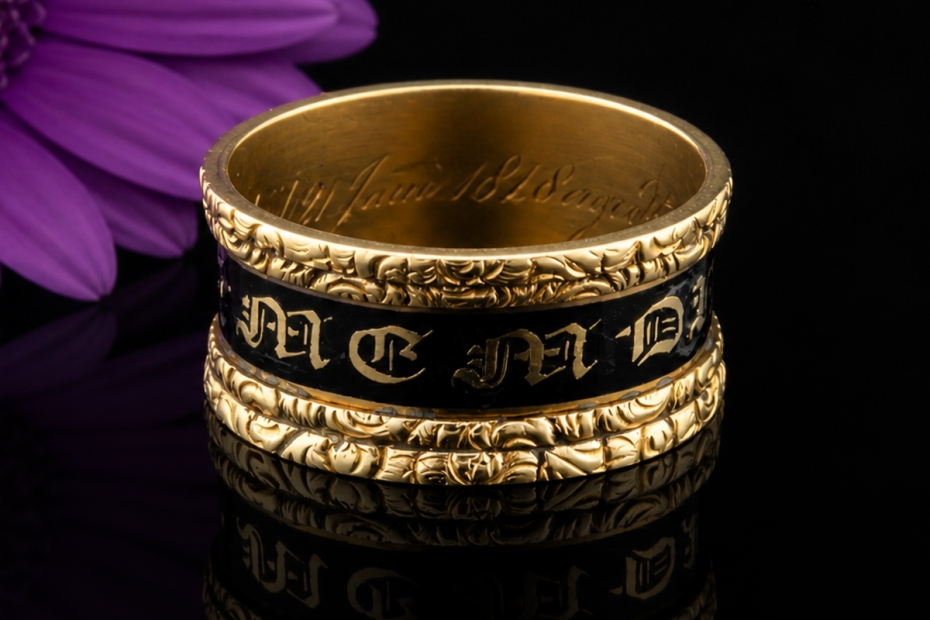 Antiker Trauerring Mary Christmas 1818 Ring Schwarz Gold in Gelbgold 750 