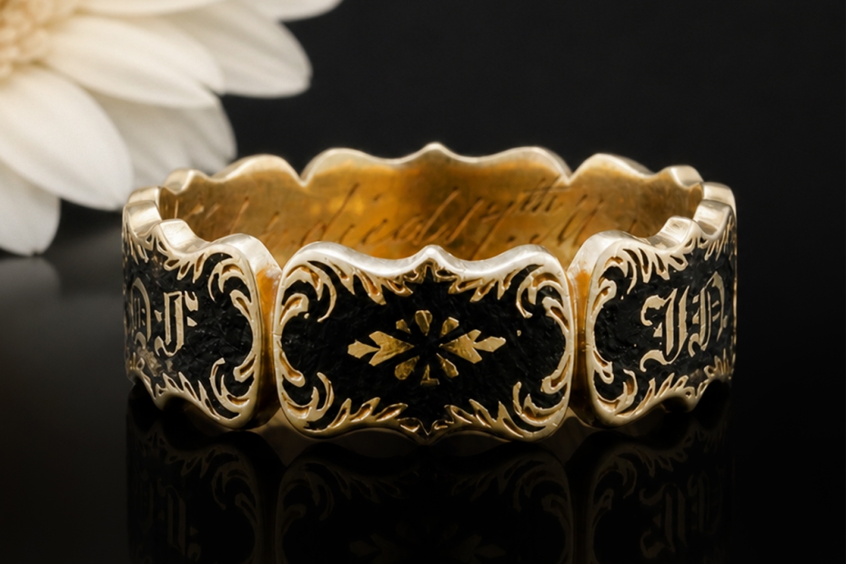 Antiker Trauerring John Taylor 1846 Ring Schwarz Gold in Gelbgold 750 