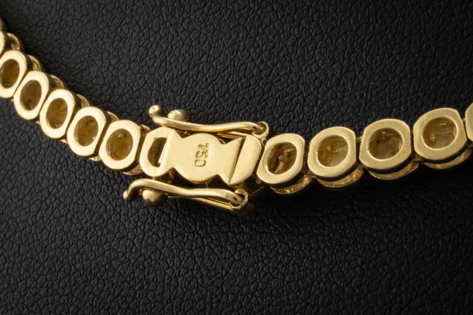 Tenniscollier Kette mit Diamanten Handarbeit in 750er Gelbgold Weißgold 