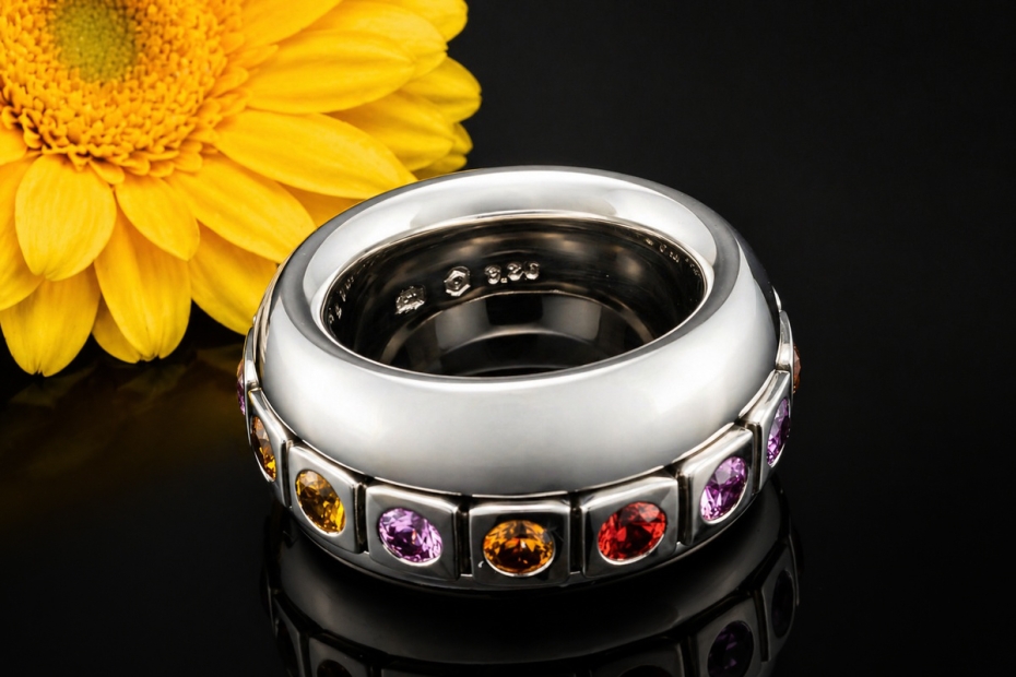 Odenwald Eternity Drehring Tango mit bunten Saphiren Massiv Weißgold 750 