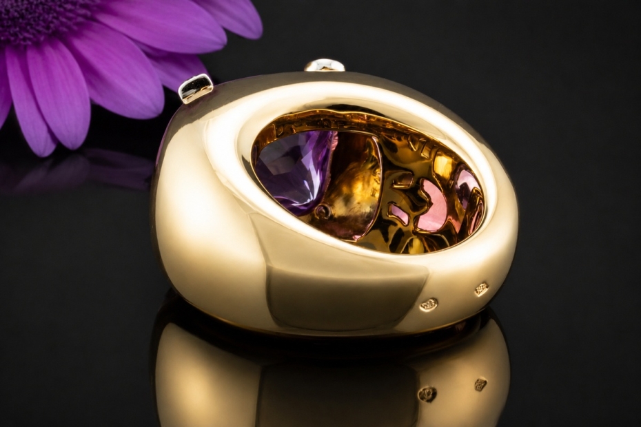 Dior Cocktailring mit Amethyst und Diamanten Massiv in 750er Gelbgold 