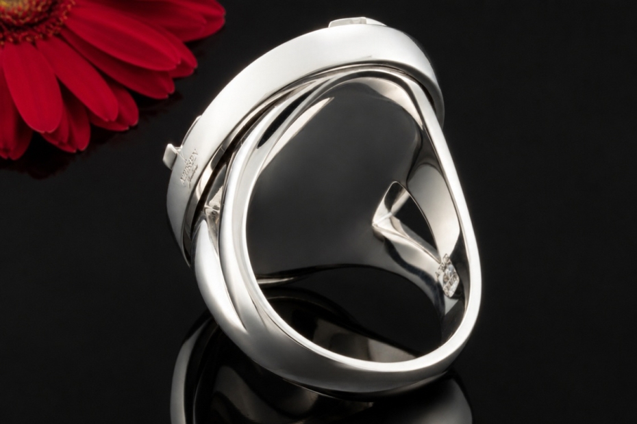 Meissen Ring Mystery Ming Drache Bemaltes Porzellan Weißgold Handarbeit 