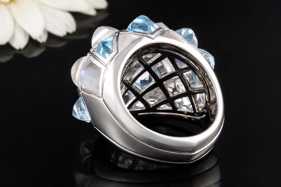 Stephen Webster London Cocktailring Mondstein Blautopas in Weißgold 750 