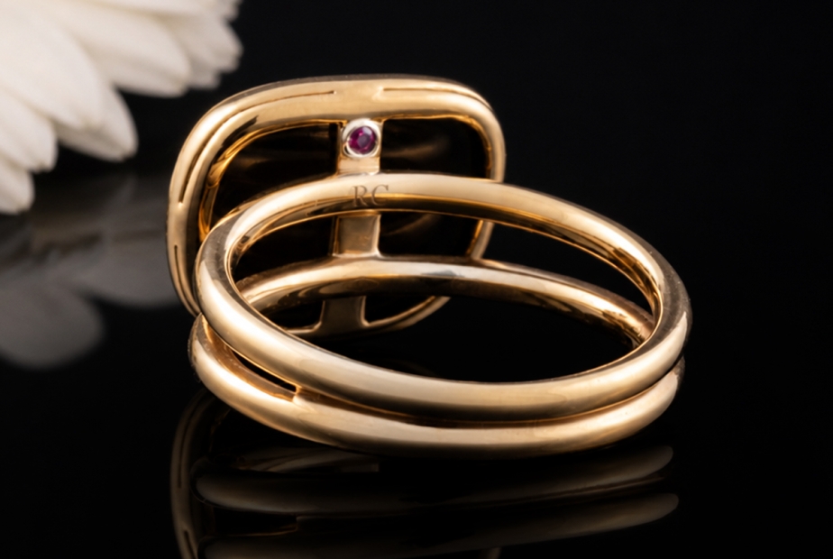 Roberto Coin Ring Schwarze Jade Asymmetrisches Design in 750er Roségold 
