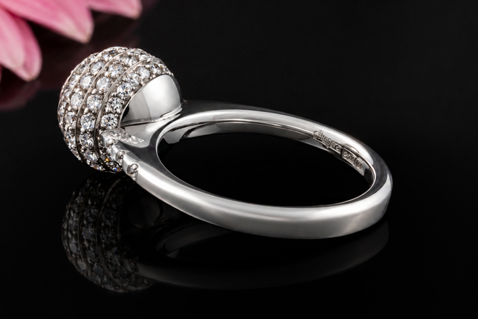 Designer Ring Kugel mit Diamanten in 750er Weißgold Goldschmiedearbeit 