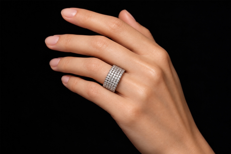 Breiter Ring mit 5 Reihen 3,15 Ct Diamanten Brillanten in 750er Weißgold 