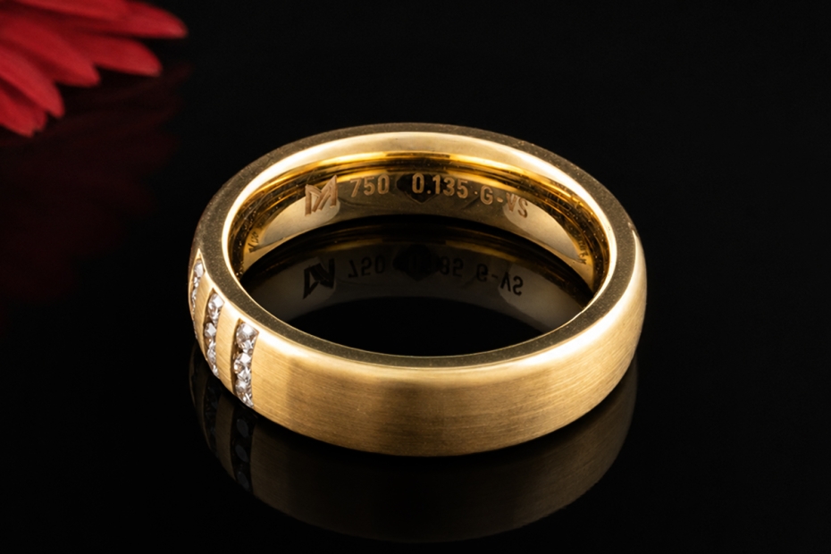 Meister Diamantring in 750er Gelbgold mattiert Trauring mit 9 Diamanten 