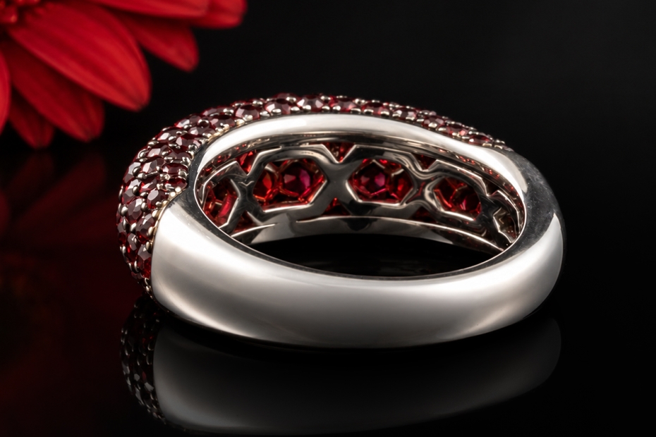 Hollfelder Creations Cocktailring mit roten Saphiren in 750er Weißgold 