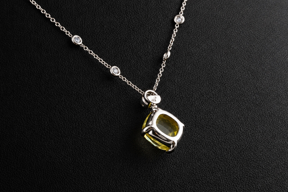 Gress-Rinck Collier Lemon-Citrin und Diamanten 750er Weißgold Handarbeit 