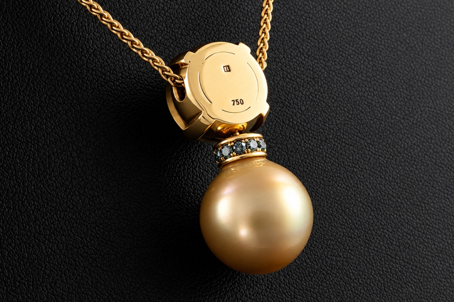 Collier mit Fidschi Perle Grüner Turmalin und Diamanten in Gelbgold 750 