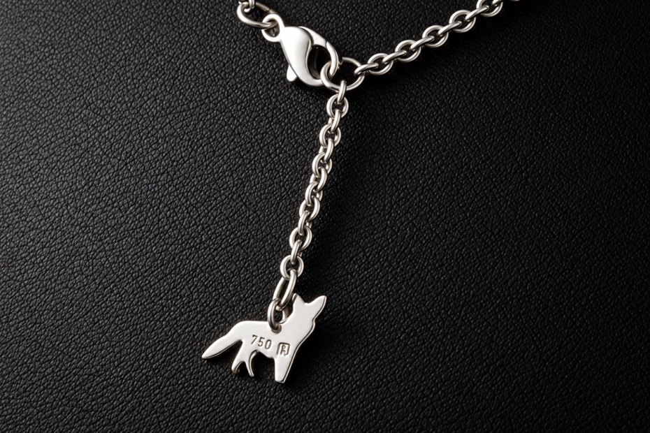 Traditionelles Jagdschmuck Collier Hollfelder Fuchszahnherz in Weißgold 