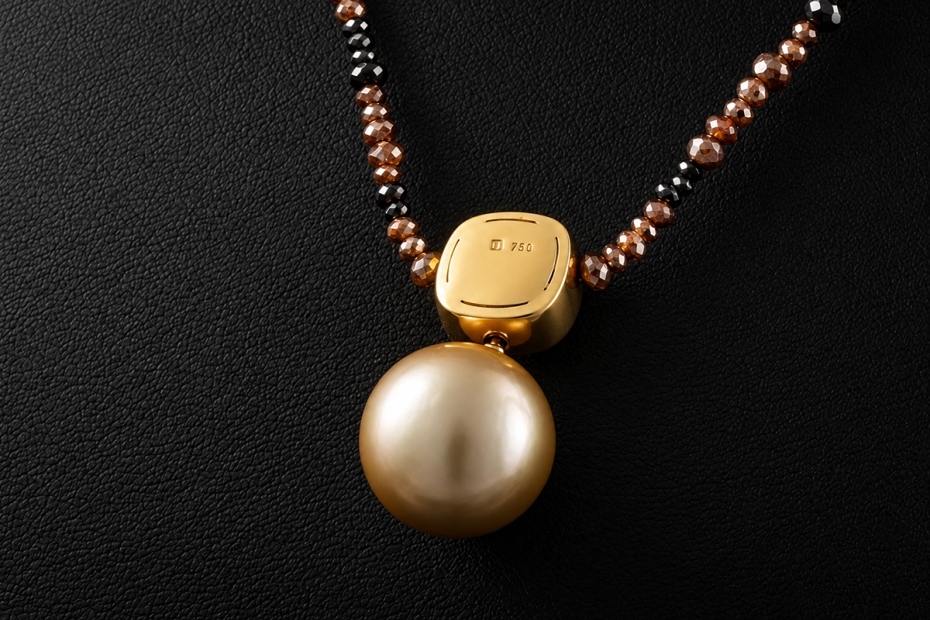 Diamantcollier 42 Carat braune & schwarze Diamanten Südseeperle Gold 750 