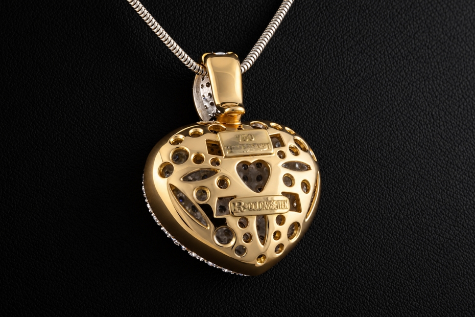 Großer Herz Anhänger mit 5 Carat Diamanten in Gelbgold und Weißgold 750 