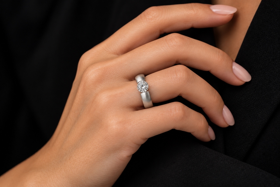 Niessing Spannring Solitär Ring Rund Diamant Brillant 1,06 Ct Platin 950 