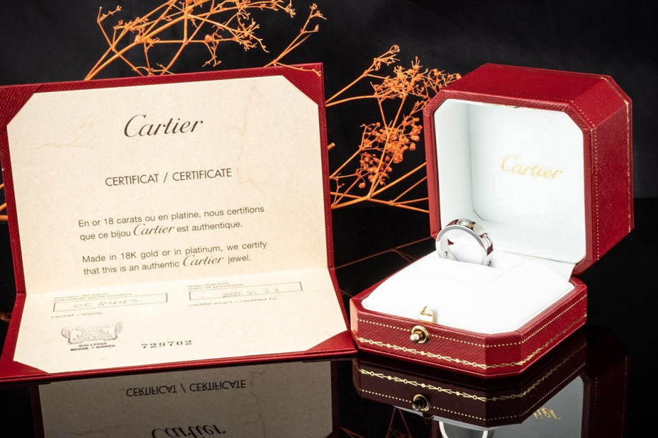 Cartier Love Ring 3 Diamanten in Weißgold 750 Großes Modell 50 Full Set 