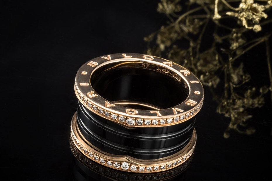 BVLGARI B.zero1 4-Band Ring Schwarze Keramik Diamanten 750er Roségold 57 