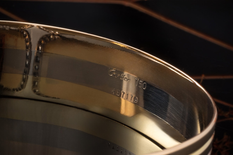 C de Cartier Armreif Doppel C Armband mit Diamanten 750er Gold Tricolor 