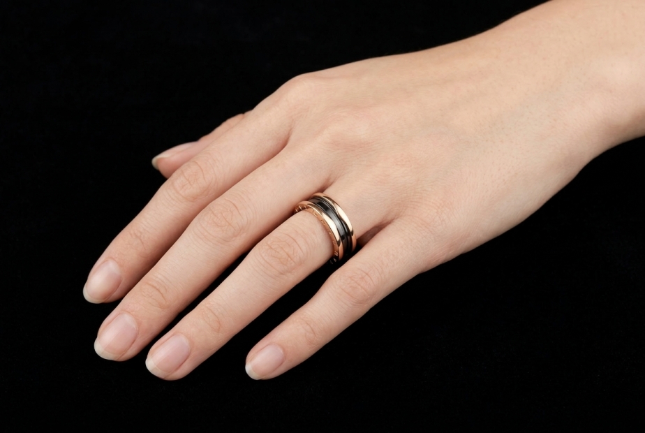 BVLGARI B.zero1 2-Band Ring Schwarze Keramik in 750er Roségold Full Set 