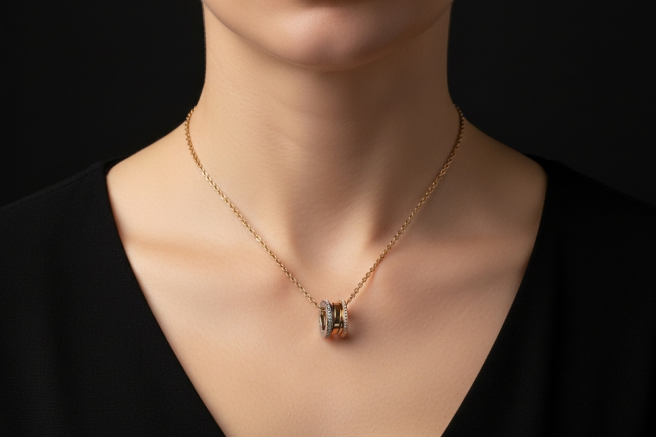 BVLGARI B.zero1 Collier Kette Anhänger Diamanten 750er Roségold Weißgold 