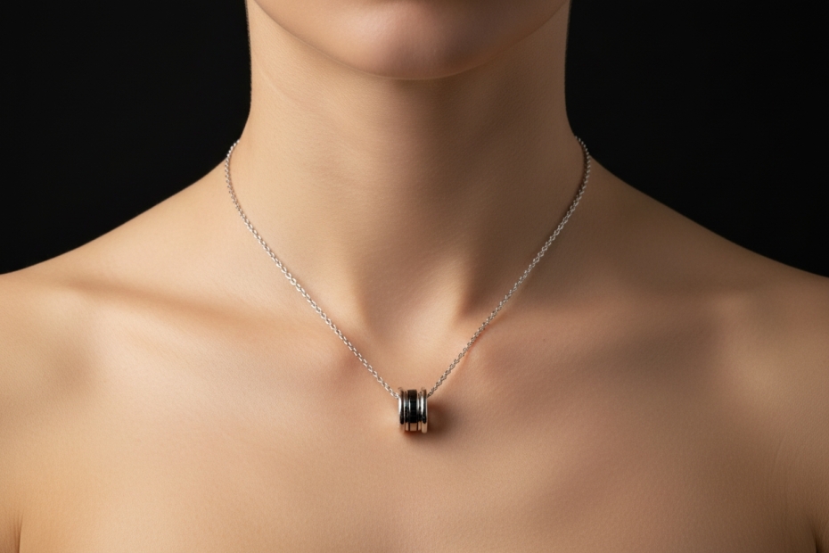 BVLGARI B.zero1 Collier Halskette mit rundem Anhänger in 750er Weißgold 