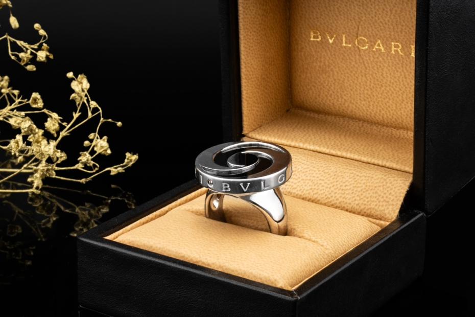 BVLGARI Ring Optical Spinning mit Drehscheibe in 750er Weißgold OVP 