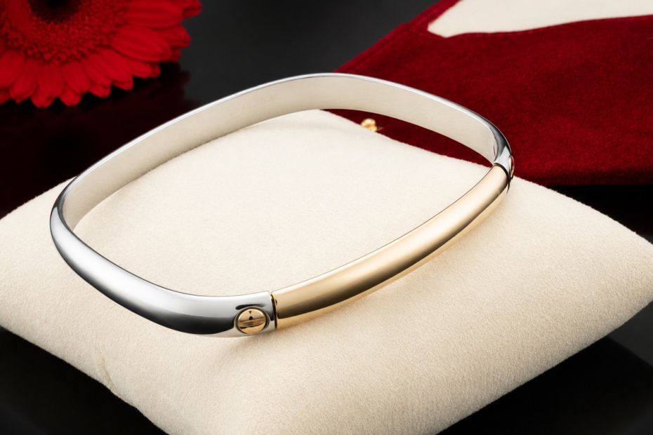 Cartier Armreif Love Motiv Acier et Or Eckige Form 750er Gold und Stahl 
