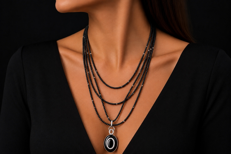 Exklusives Onyx Diamant Collier Kette und Anhänger wandelbar in Weißgold 