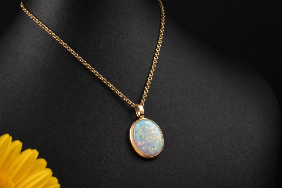 Großer ovaler Anhänger Leuchtender Opal Roségold 750 Goldschmiedearbeit 