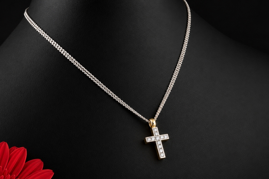 Hans Dieter Krieger Wende-Kreuz Collier Rubine & Diamanten in 750er Gold 