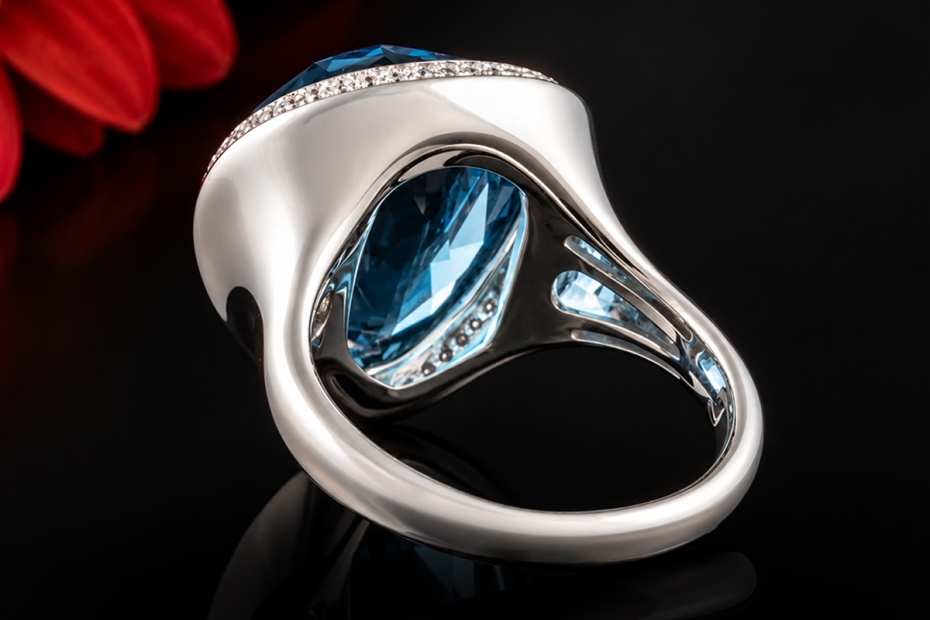 Hollfelder Exklusiver Blautopas Ring mit 104 Brillanten in Weißgold 750 