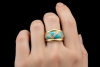 Cocktailring Ring mit Türkis dreieckig mit Diamanten in 750er Gelbgold 