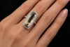 Ring Langer facettierter Citrin mit Diamanten in Weißgold 750 Handarbeit 