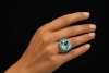 Cocktailring Blätterkranz Blauer Topas Tsavorit Diamanten 750er Weißgold 