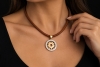 BVLGARI Tondo Sun Collier Kette Leder Braun Anhänger Sonne in 750er Gold 