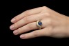 Imposanter Ring mit Cabochon Saphir formschön mit Diamanten Gelbgold 750 