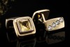 Sanders Manschettenknöpfe Aquamarin Citrin und Diamanten in Gelbgold 750 