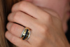 Ring mit Saphir eckig und Diamanten Brillanten Gelbgold Weißgold Bicolor 