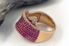 Verspielter Designer Ring mit pinken SAPHIREN & Brillanten 750 Rotgold 