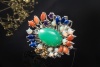 Chrysopras Brosche mit Koralle Lapislazuli Opal Edelsteinen Weißgold 750 