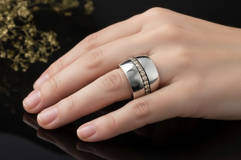 Al Coro Ring Offene Ringschiene mit braunen Diamanten in 750er Weißgold 