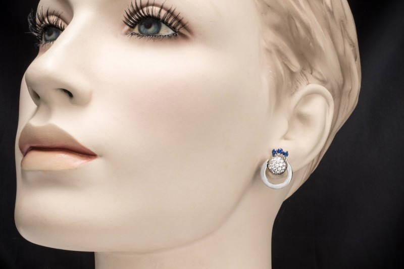 Ohrringe Ohrstecker mit Saphiren Diamanten 2in1 beweglich 750er Weißgold 