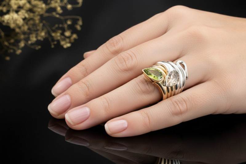Georg Hornemann Ring Schlange Peridot Rauchquarz 750er Roségold Weißgold 