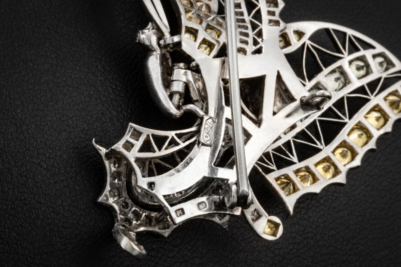 Schmetterling Brosche Anhänger Diamanten Gelb und Weiß in 750er Weißgold 