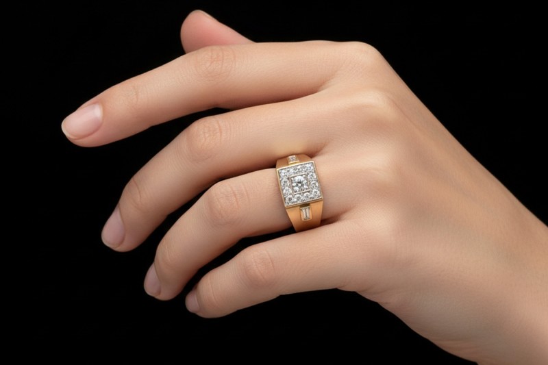 Siegelring Massiver Ring mit Diamanten Goldschmiedearbeit 750er Gelbgold 